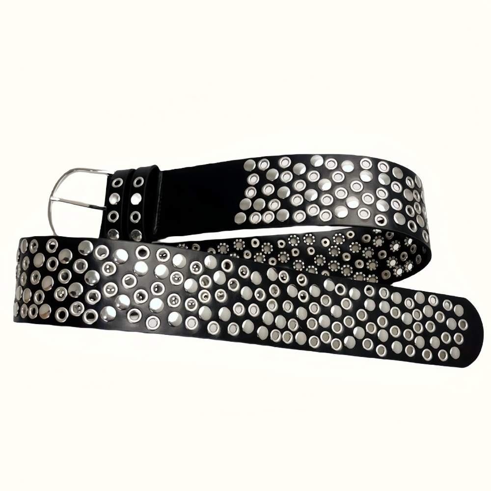 Streetwear Brand Belts - เข็มขัดรัดเอวแบบมีรูร้อยเชือกสไตล์พังก์ แบรนด์หรู ดีไซน์ทันสมัย เข็มขัด PU กว้าง