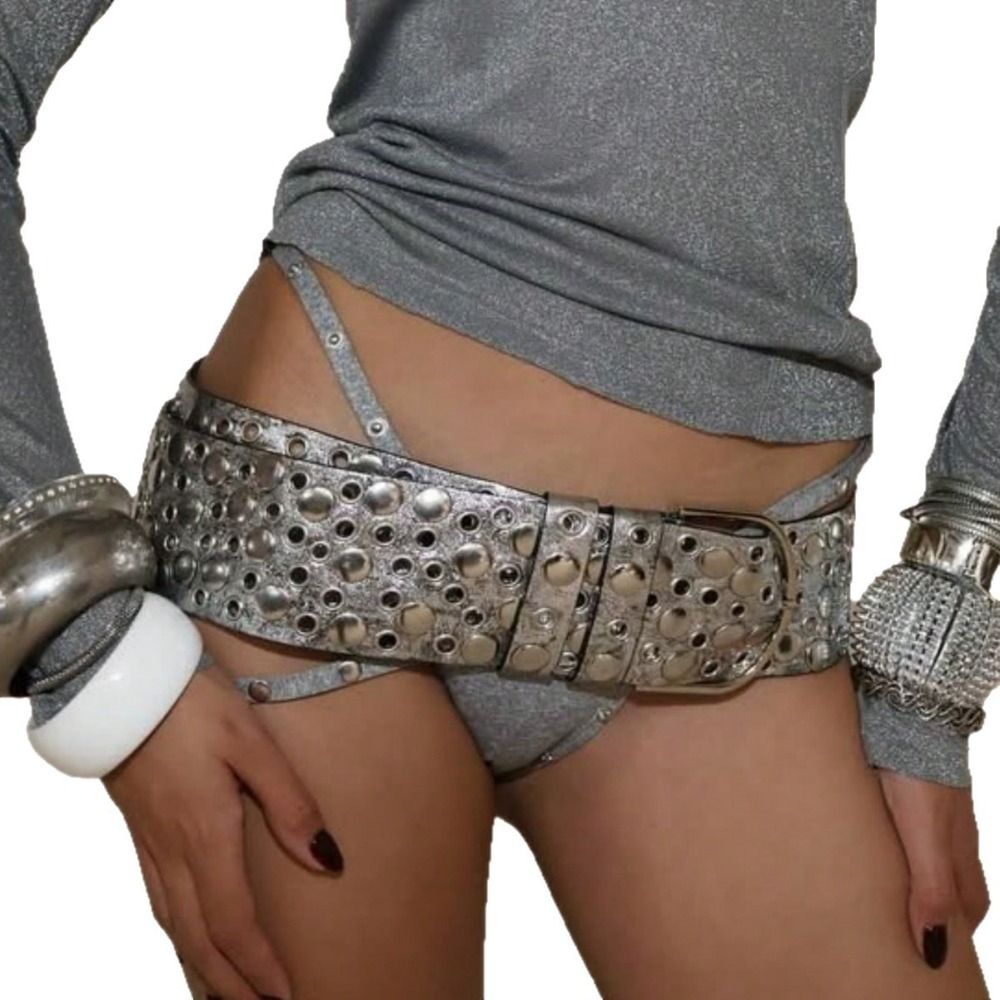 Streetwear Brand Belts - เข็มขัดร้อยรูแบบพังก์ ดีไซน์หรูหรา สไตล์สตรีทแวร์ ตกแต่งด้วยห่วงโลหะ แบรนด์แฟชั่น ทันสมัย