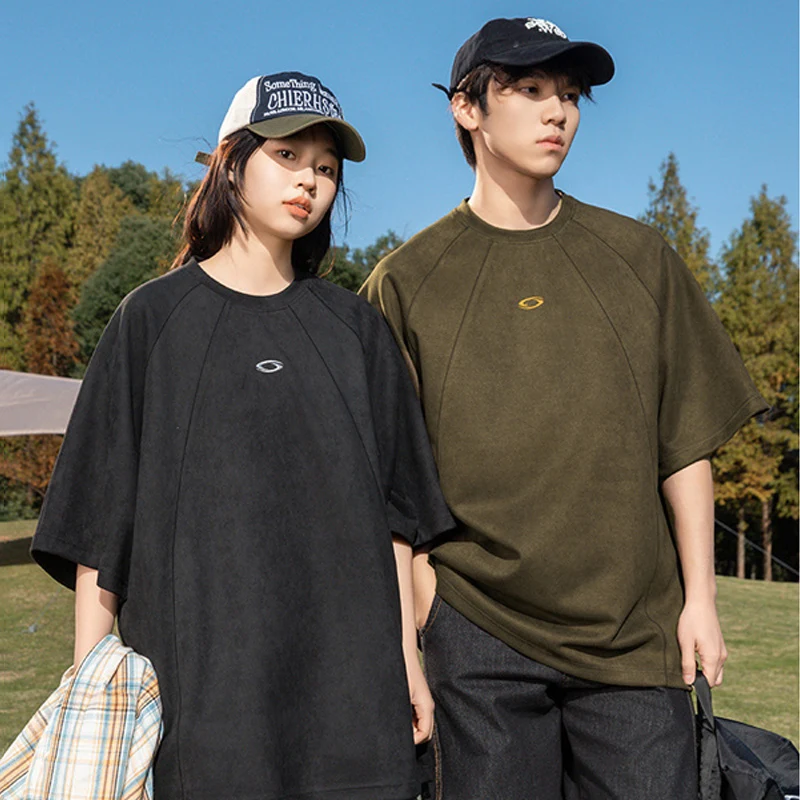 Streetwear Brand Korea - TFETTERS แบรนด์เสื้อยืดสีทึบผ้าหนังกลับสำหรับผู้ชาย 2026 ฤดูร้อนใหม่วินเทจ แบ็กกี้ แคชชวลเสื้อยืดคู่รักเกาหลีแฟชั่นสตรีทแวร์