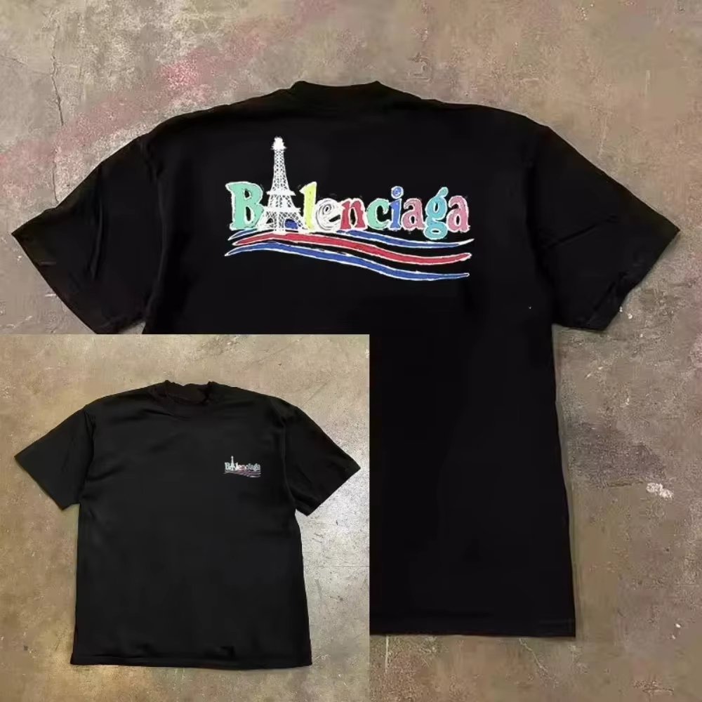 Streetwear Brand Paris - ปารีสทาวเวอร์ โดพามีน เรนโบว์ เวิร์ดแฟชั่นเทรนด์เสื้อยืดแบรนด์หรูผ้าฝ้ายกราฟิกทีชายหญิงฤดูร้อนสตรีทแวร์