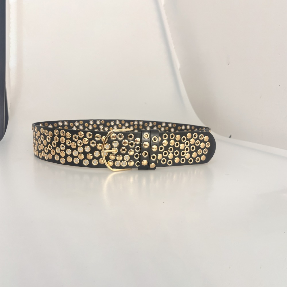 Streetwear Brand Belts - เข็มขัดร้อยรูแบบพังก์ ดีไซน์หรูหรา แบรนด์แฟชั่นสุดฮิต เข็มขัด PU หน้ากว้าง