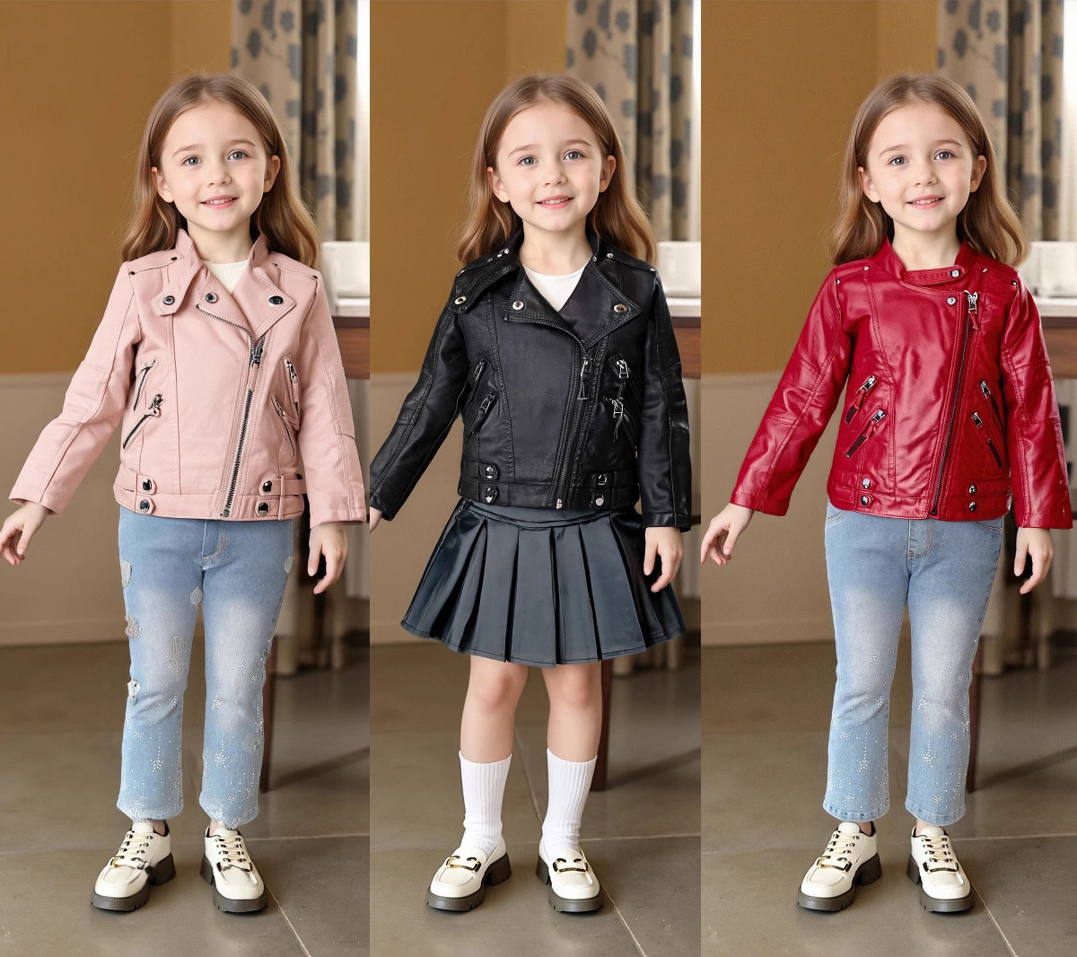 เสื้อแจ็คเก็ตหนัง PU สีชมพูแดง - Streetwear Brand Logo บทวิจารณ์และราคา